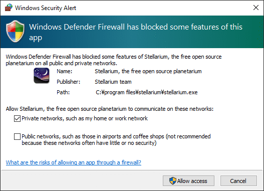 Windows Defender for Stellarium