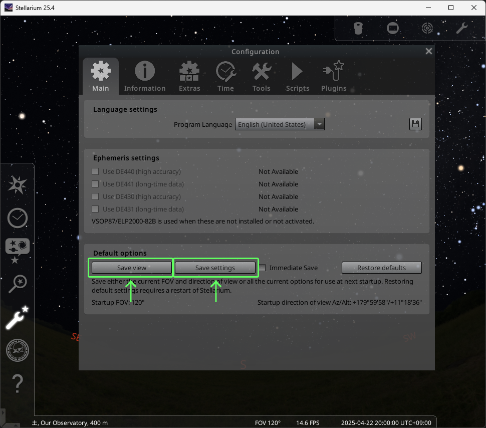 Stellarium Preferences Window